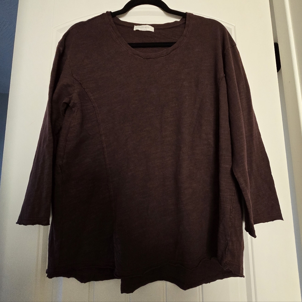 Mododoc Peplum Back Top Small Brown Soft Knit Minimalist Casual Swing Tee - Picture 8 of 10